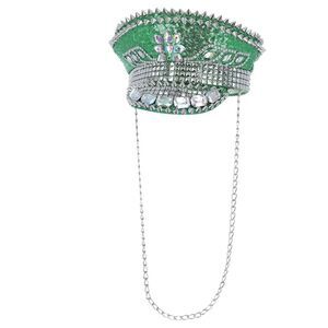 Fever Unisex Adult Deluxe Sequin Studded Captains Hat / Green